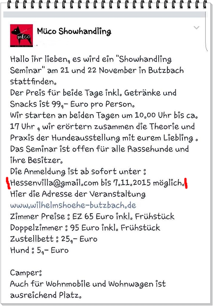 Anmeldungen sind nur schriftlich möglich, bis zum 07.11.2015  unter Hessenvilla@gmail.com